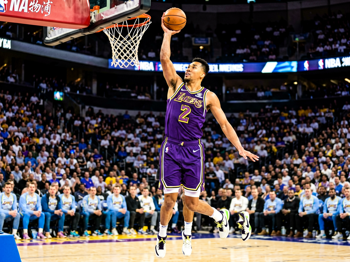 NBA比赛中球员突破上篮精彩瞬间